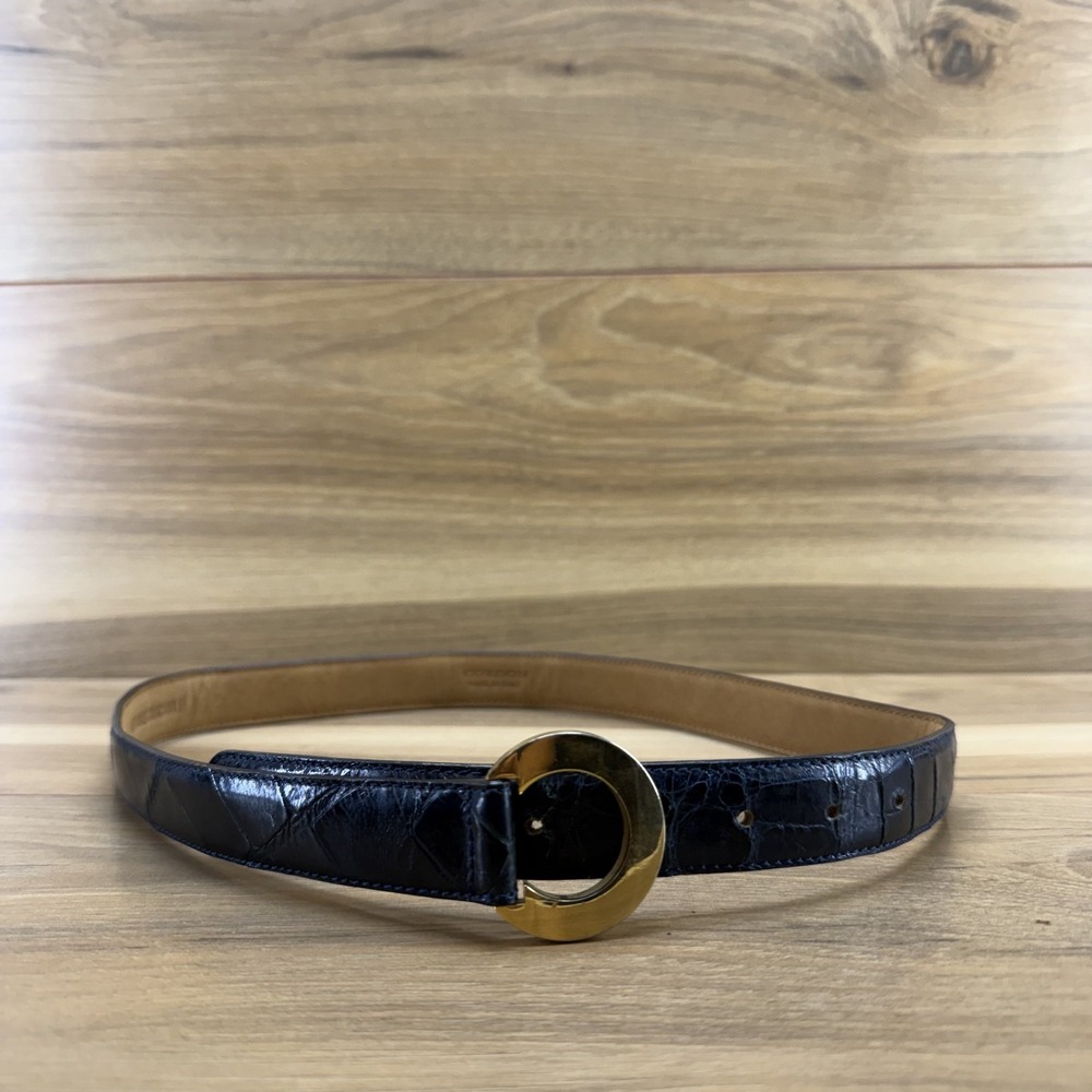 Cordon Womens Belt Genuine Crocodile Size 75/90 Black Skinny Dress Waist Small